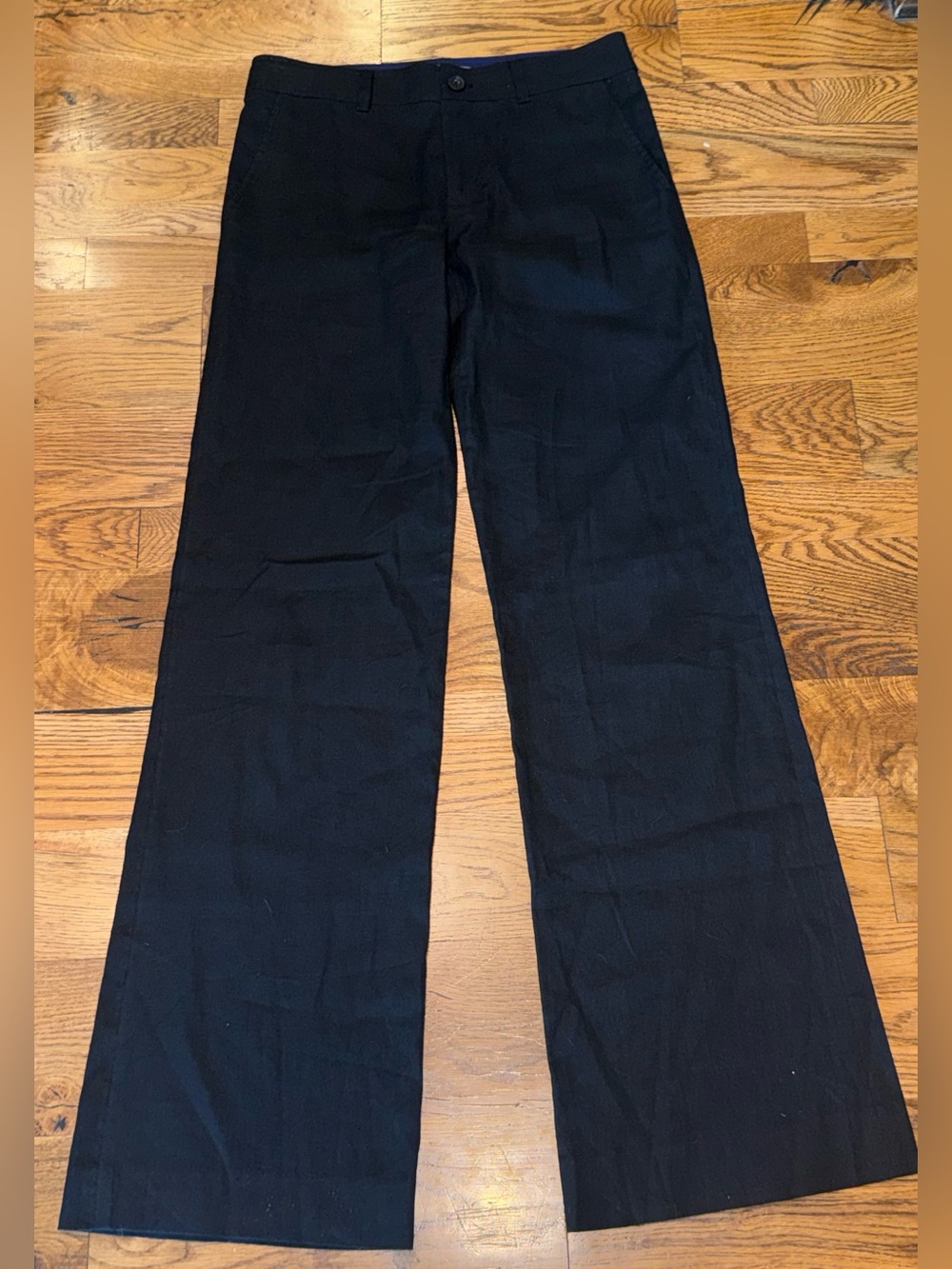 Vince. Linen/Cotton/Stretch Blend Straight Leg Trouser. Black. Size 2. - Picture 2 of 11